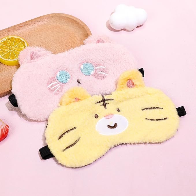 PERFECTSIGHT Sleep Eye Masks, Cute Sleep Eye Cover Lightweight Adjustable Eyeshade Mask Cover for Women Men Sleep Travel Nap, Yellow Tiger+Pink Kitty