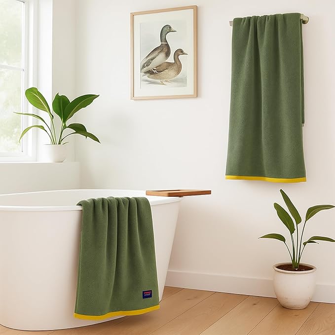 REDKISS 6 Piece Luxury Bath Towel Set, 2 Bath Towels, 2 Hand Towels, 2 Washcloths, 100% Cotton Ultra Soft Highly Absorbent Quick Dry Towels for Bathroom, Gym, Spa, Hotel, Army Green