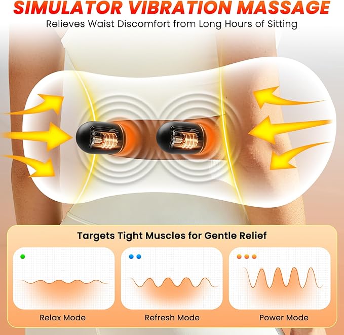 3-in-1 Electric Lumbar Support Pillow - FSA Eligible HSA Eligible, Triple Fusion Back Massager with Heat, Vibration and Tractionage, Lower Back Massager for Pain Relief Deep Tissue, Grey