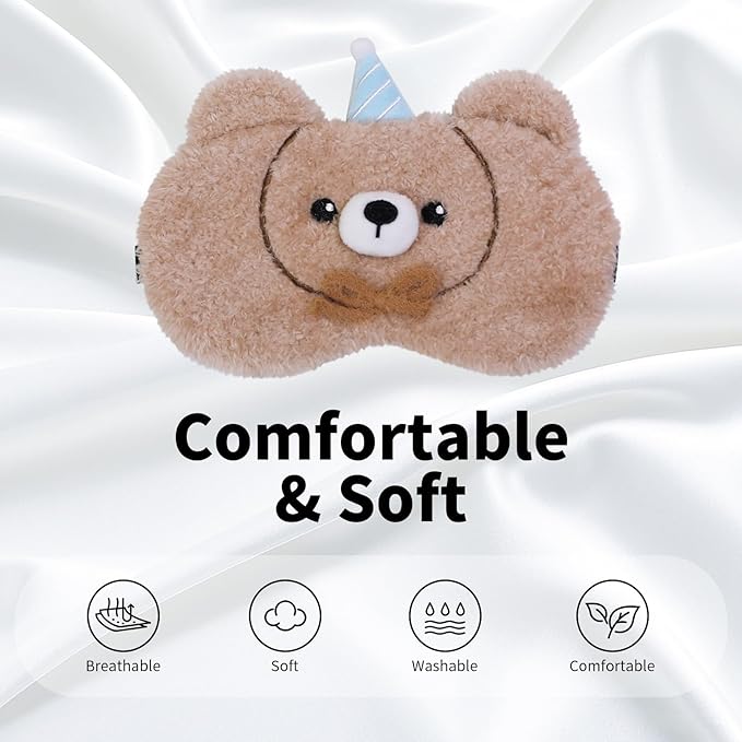 PERFECTSIGHT Sleep Eye Masks, Cute Sleep Eye Cover Lightweight Adjustable Eyeshade Mask Cover for Women Men Sleep Travel Nap, Cake Bear