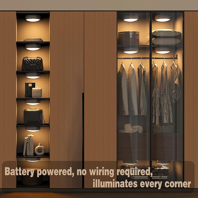 ILYXY Puck Lights with Remote, 6 Pack LED Under Cabinet Lighting Dimmable Push Battery Operated Under Counter Tap for Kitchen, Multicolor Transformation Stick On, Shiny White
