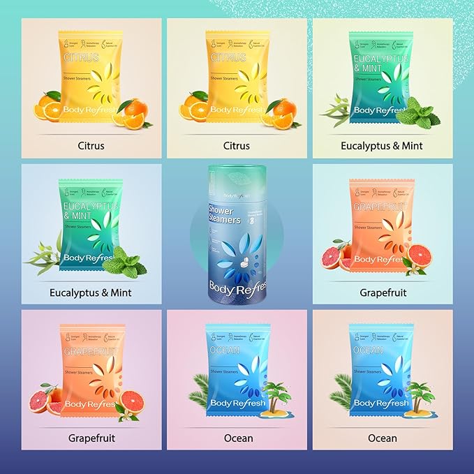 BodyRefresh Shower Steamers Aromatherapy 8 Pack, Birthday Gifts for Men, Shower Bombs for Stress Relief Relaxation Self Care, Mothers Day Gifts