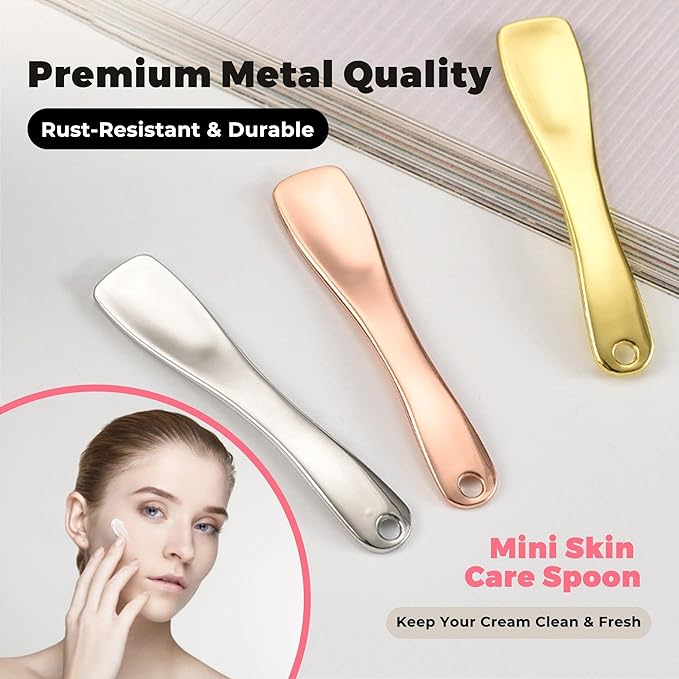 Metal Makeup Spatula Tool - Spatula for Skincare, Cosmetic Scoop for Creams, Lotions, Masks - Makeup Spatula in Rose Gold, Silver and Gold Colors