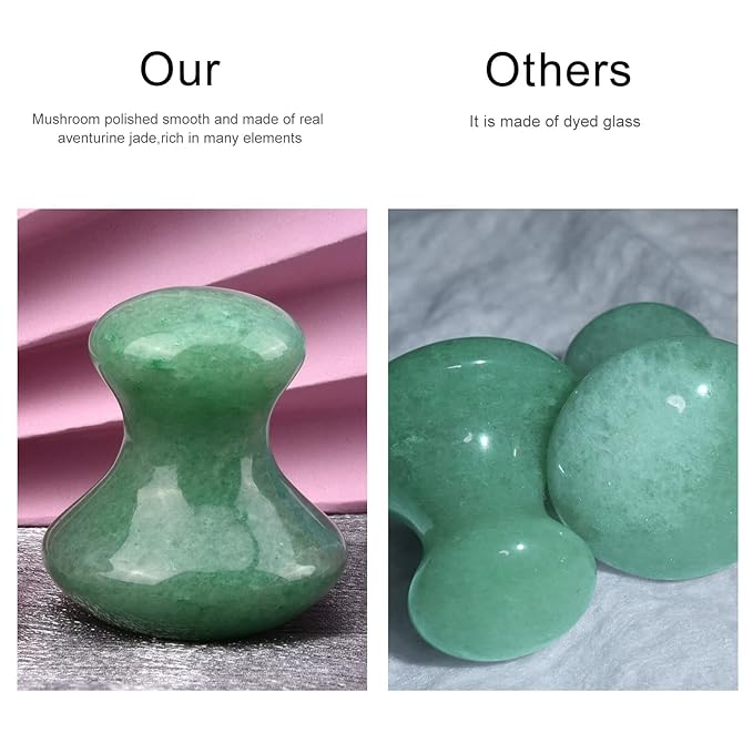 ideayard Mushroom Gua sha 2Pcs Jade Eye Massage Facial Tool Smooth Cute Mushroom Shaped Scraping for Women SPA Lift Remove Wrinkles (Green(2pcs)