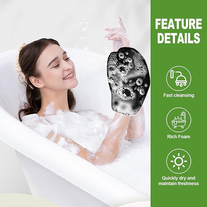 Honeycomb Exfoliating Bath Gloves - Microfiber for Enhanced Blood Circulation & Soft, Smooth Skin for All Skin Types (Black - Glove)