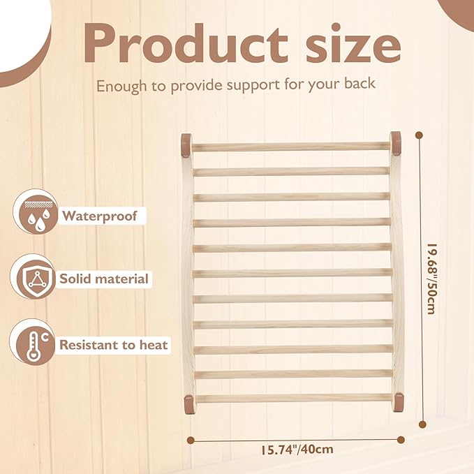 Sauna Backrest Sauna Accessories Wooden Slip-Resistant Non-Toxic Comfortable S-Shape Design Sauna Chair with Back, Sauna Accessories for Any Barrel or Infrared Sauna