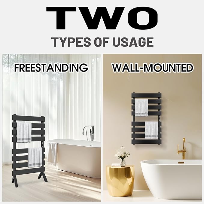 Poloma Freestanding Heated Towel Racks for Bathroom, Towel Warmer Rack, Towel Dryer, Matt Black.