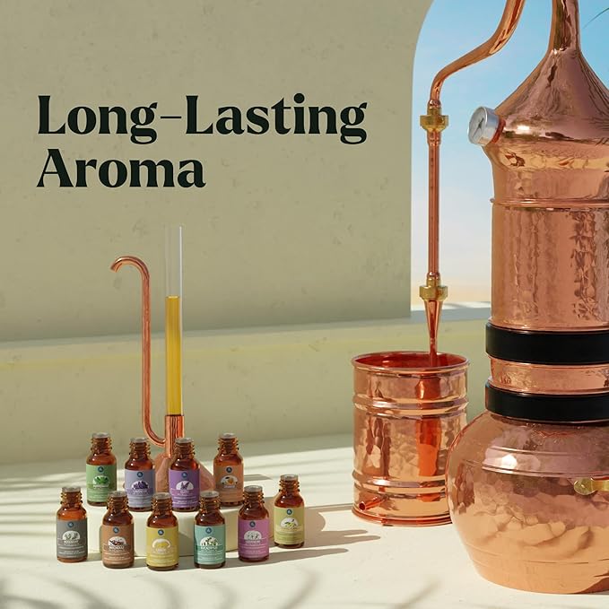 Lagunamoon Essential Oils Set, 10 Piece Aromatherapy Oil in Portable Bag - Diffusers, Humidifiers, Yoga, DIY Cleaning Products, Candle Making - Peppermint, Tea Tree, Lavender, Eucalyptus (10mL)