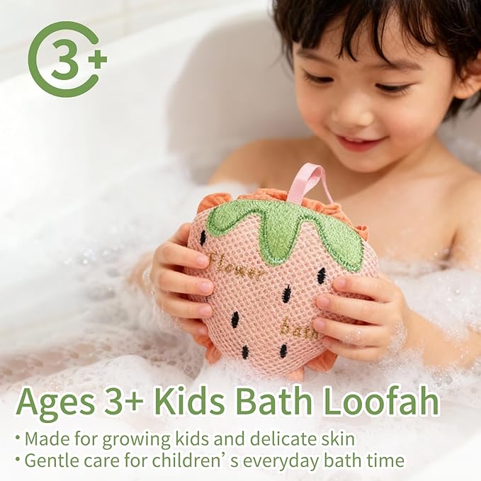 Kids Loofah,Cute Octopus & Bear Bath Sponge,Double-Layer Soft Mesh Loofah for Kids,Gentle Exfoliating Body Scrubber with Rich Foam for Boys & Girls