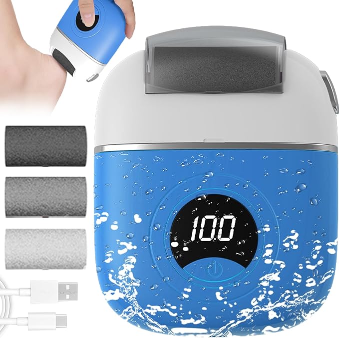 Callus Remover Foot File,Electric Foot File Grinding Machine Foot Repair and Grinding Device,Upgrade Digital Display Electric Foot Exfoliating Scrubber with 3Grinding Heads 2Speeds (Blue)