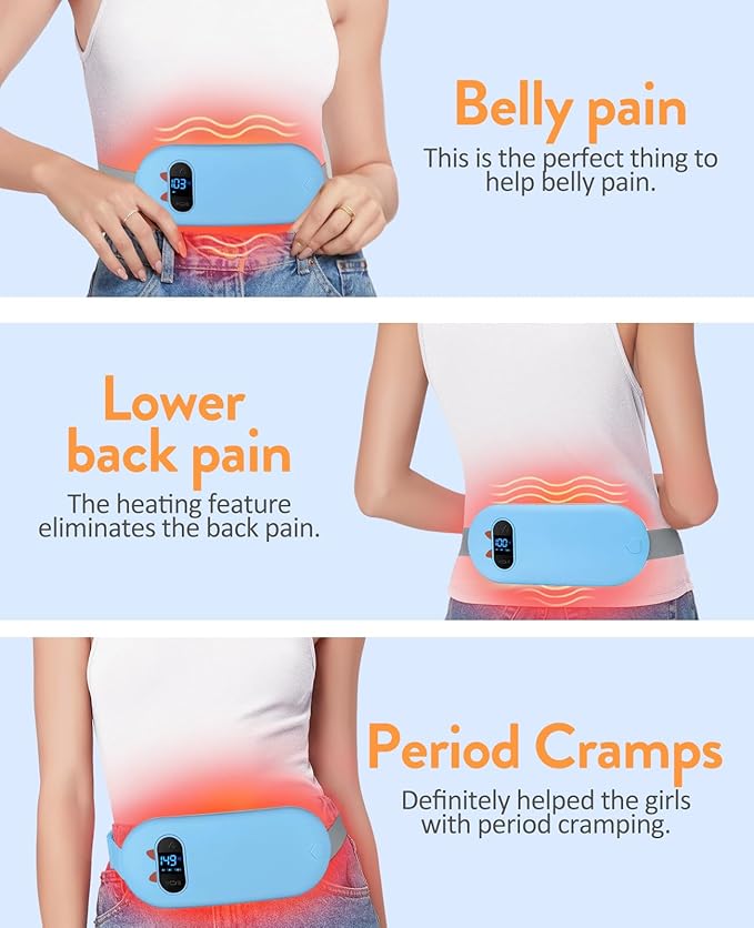 Portable Heating Pad for Period Cramps: Cordless Menstrual Heating Pad with 6 Heat Levels and 6 Massage Modes, 3s Fast Heating Gift for Women and Girl(Blue)