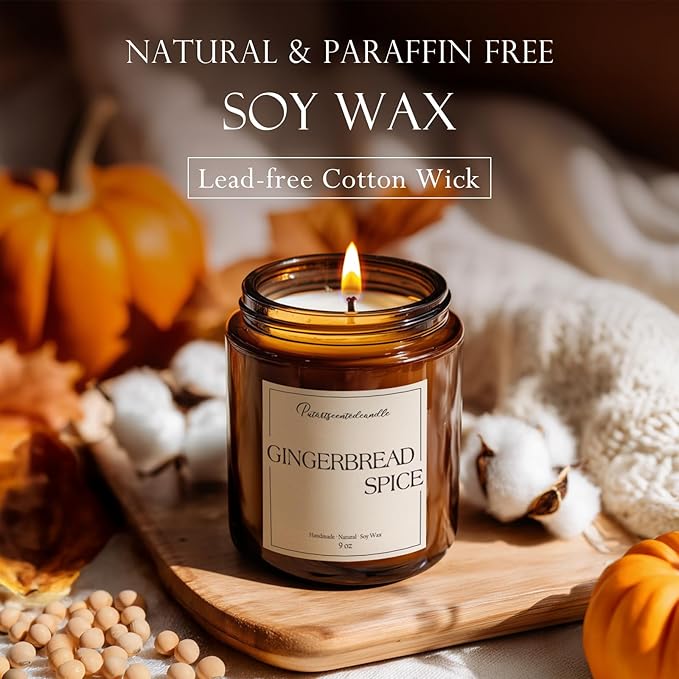Gingerbread Spice Candles for Home Scented, Natural Soy Wax Aromatherapy Non Toxic Christmas Candle with Long Lasting Burn, Xmas Jar Candle Gifts for House Fragrance Decoration (9oz)