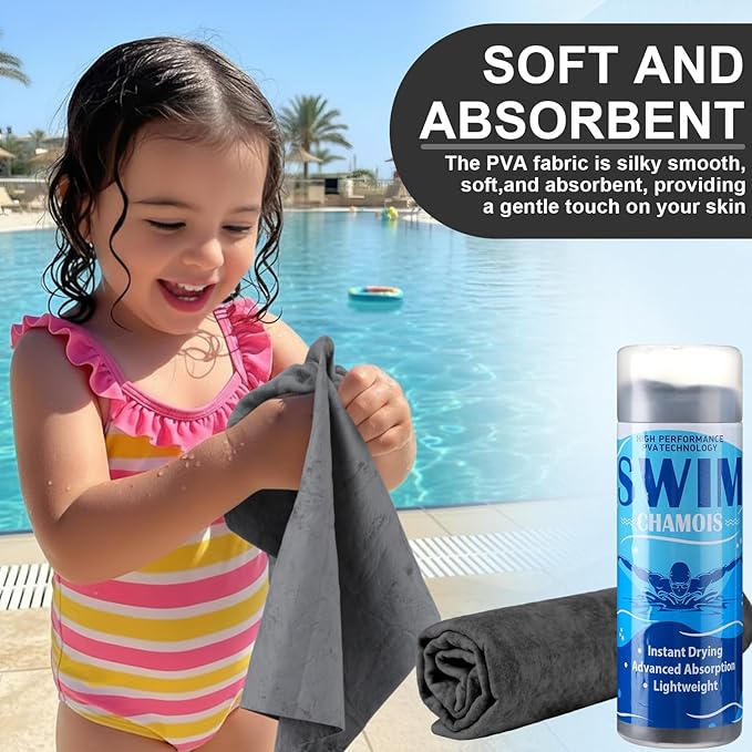 SmoothNovelty 2 Pack Swim Chamois Towel Water Absorbent Quick Dry Towel Shammy Chamois Cloth for Swimming Car Drying Diving Water Sports Beach Shower Pool Swimmer Gift