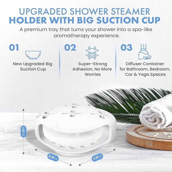 Shower Steamer Tray & Holder with Suction Cup – Non-Slip Silicone Molds for Aromatherapy Shower Steamers (2, White)