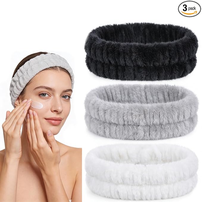 JJUNW 3Pcs Make Up Headband, Spa-Headbands, Hair Headbands for Face Washing Hair Bands Men Absorbent Elastic Skin Care Head Band Wrap for Women Yoga Sports Shower Exercise