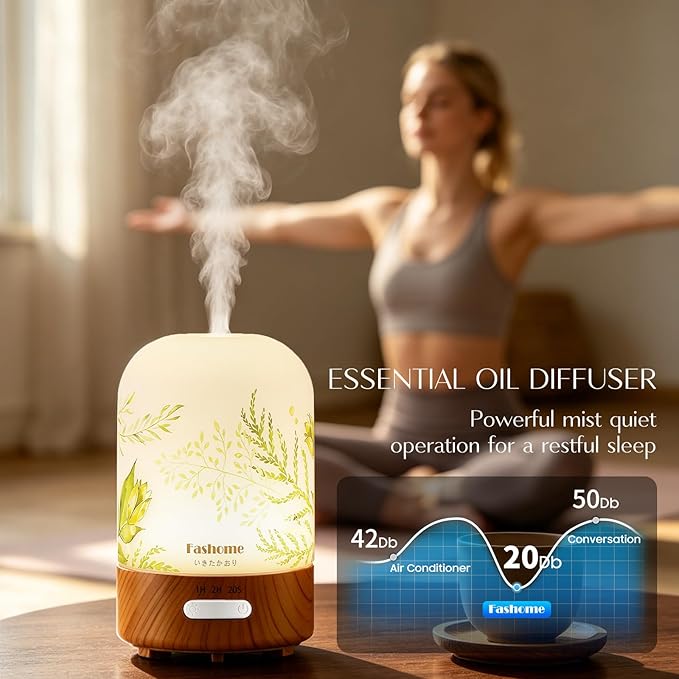 Essential Oil Diffuser, Hand Blown Glass Aromatherapy Diffuser, Ultrasonic Cool Mist Scent Aroma Humidifier, Diffuser Oil Machine Whisper Quiet with Auto Shut-Off for Home Bedroom Office(<25dB)