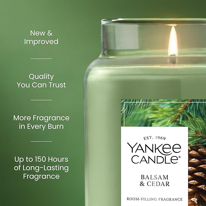 Yankee Candle Balsam & Cedar, Scented Candle, 22oz Large Jar with up to 150 Hour Burn Time, Giftable (Pack of 4)