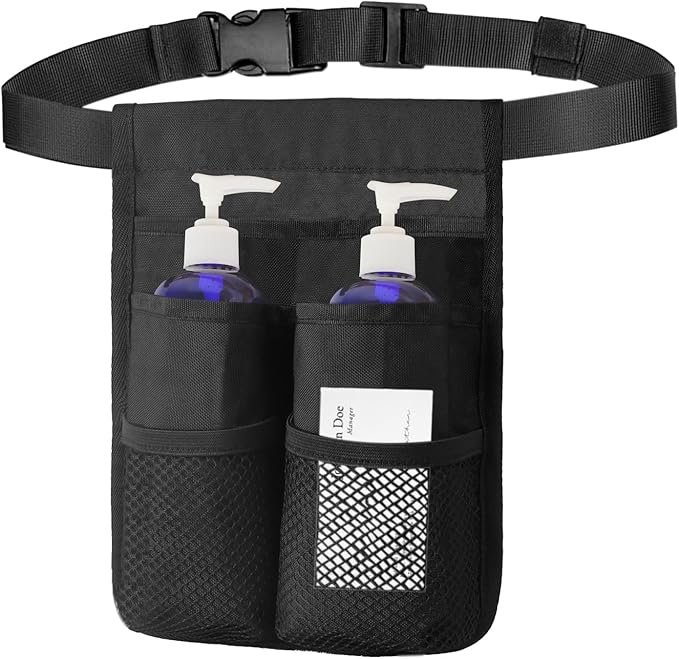 Massage Bottle Holster with Multiple Pockets Design,Machine Washable Massage Lotion Holster with Air Mesh,Heavy Duty Adjustable Strap and Durable Lotion Oil Waist Belt,for Massage Therapist(Only Bag)