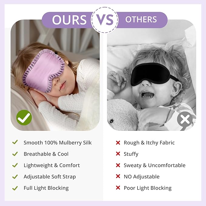 Kids Sleep Mask, 100% Real Mulberry Silk Eye Mask, Sleeping Mask for Kids with Adjustable Elastic Band, Soft & Light Blocking Eye Cover Gift for Boys Girls Teens Age 5+ (Purple)