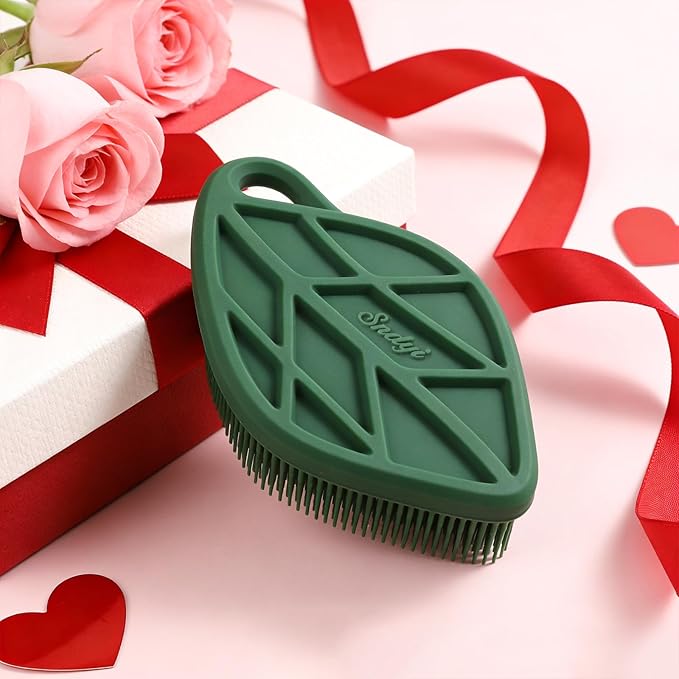 Sndyi Silicone Body Scrubber, Gentle Exfoliating Body Scrubber for Sensitive Skin, Leaf Shaped Shower Scrubber for Body with Lathering Bristles, Silicone Loofah Body Brush for Showering, Evergreen