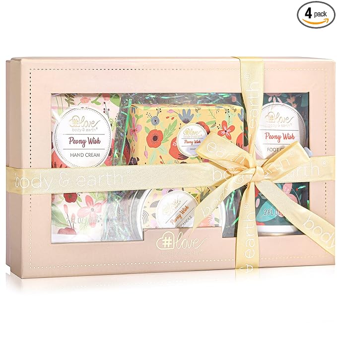 BODY & EARTH # LOVE Hand Cream Gifts Set for Women,Mothers Day Gifts Set for Mom,Skin Care Set with Hand Cream Foot Cream,Soap,Scented Candle,Teacher Appreciation Gifts Nurses,Birthday Gift for Women