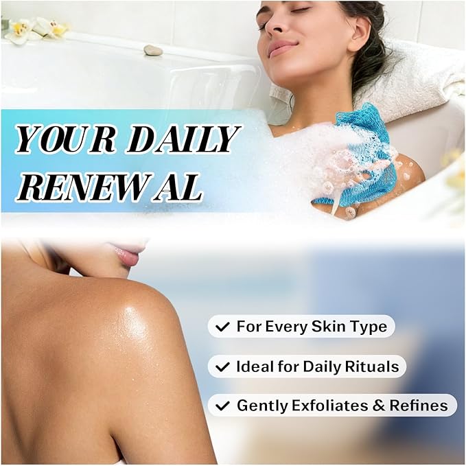 African Net Sponge Authentic Exfoliating Body Scrubber for Shower & Bath, Deep Cleansing Lather for Dead Skin Removal, Back Scrubber Gift for Women & Men（ Blue ）