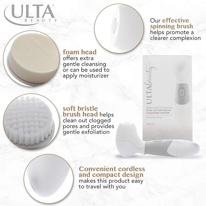 ULTA Beauty Advanced Cleansing Dual-Action Facial Cleansing System and One Set Replacement Brushes