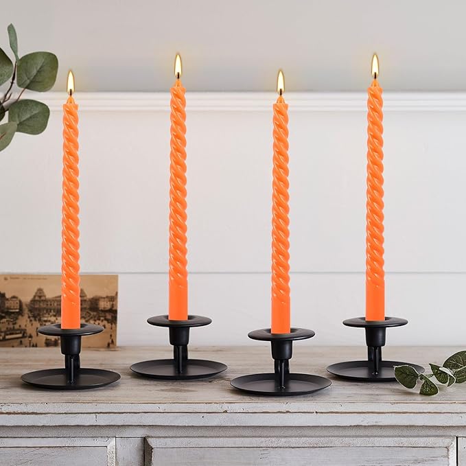 WPONSZU 12 Pack 10 Inch Spiral Taper Candle Set, Unscented Dripless Candlesticks for Dinner,Party Brithday Wedding,Halloween and Home Decoration（Orange ）