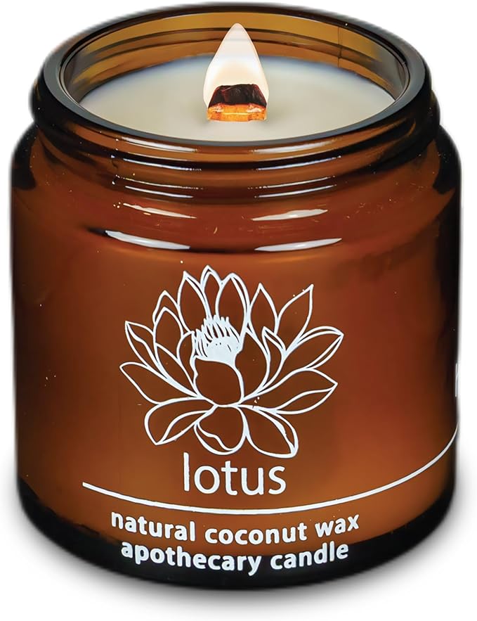 Hemlock Park Lotus Flower Apothecary Hand-Poured Scented Candle | Crackling Wood Wick, Botanical Fragrance & Coconut Wax | Up to 25 Hour Burn Time | 4 oz