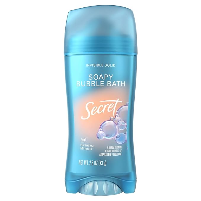 Secret Fresh Antiperspirant Deodorant for Women, 72hr Breathable Sweat & Odor Protection, Instant Freshness & Gentle, PH Balancing Minerals, Invisible Solid, Soapy Bubble Bath Scent, 2.6 oz