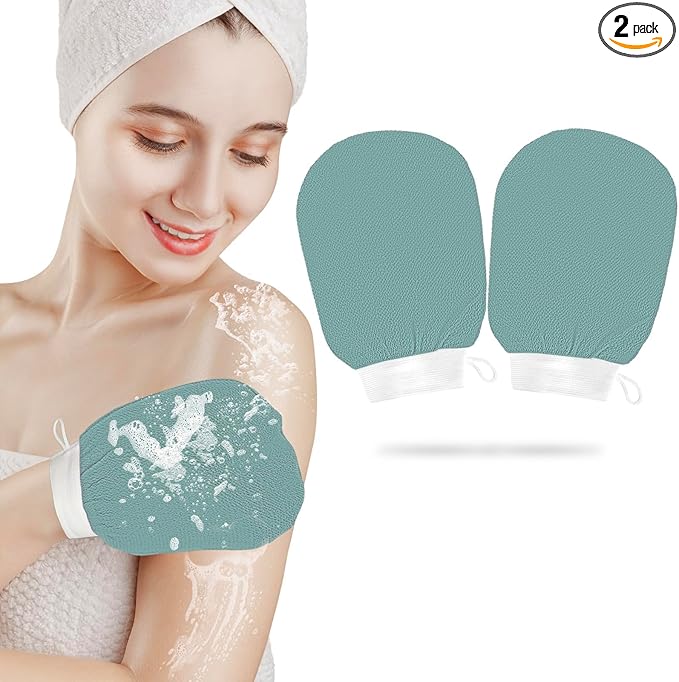1 Pair Exfoliating Glove, Scrubbies for Body, Body Exfoliator, Exfoliating Washcloth（Blue+Blue）