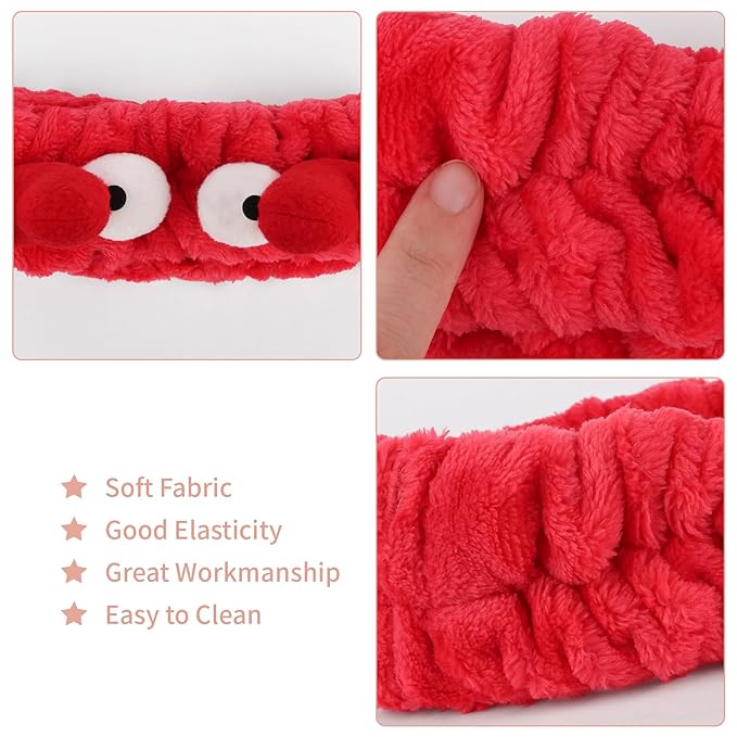 YISSION 4PCS Cute Animal Facial Headbands for Women & Girls, Plush Spa Headbands with Snail, Crab, Frog, Starfish Designs, Soft Hair Bands for Washing Face, Skincare & Makeup