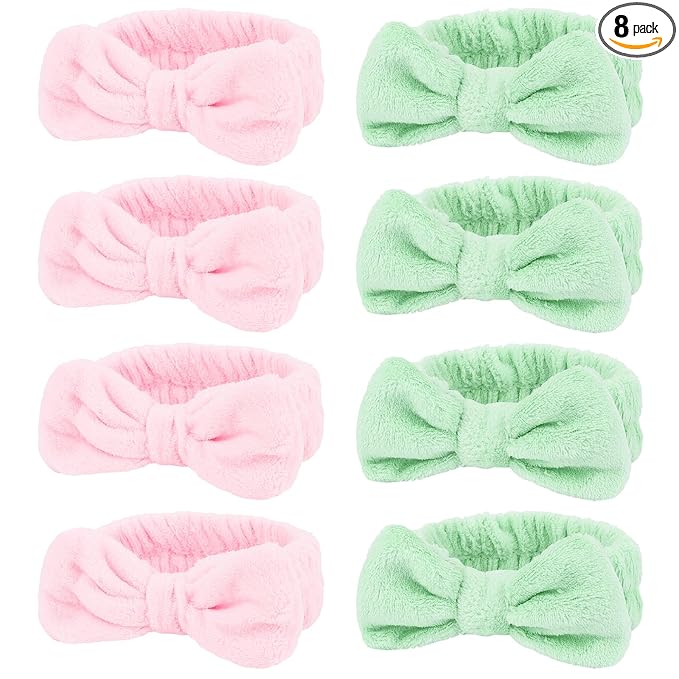 8 Pack Spa Headband for Washing Face Stocking Stuffers Skincare Headbands Bulk for Women Girls Soft Coral Fleece Hairband Cute Bow Headbands for Washing Face Makeup
