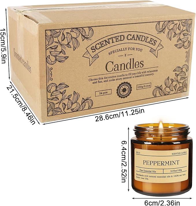 Scented Candle Set 24 Pack, Candle for Home Scented, Odor Eliminating, Stress Relief, Long Lasting Soy Wax Gift Set