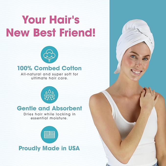 Hair RePear The Ultimate Hair Towel – Standard 21" x 44" Cotton Hair Towel for Wet Hair, Anti-Frizz Microfiber Alternative, Reduces Breakage, Gentle Fast Drying, No-Slip Fit