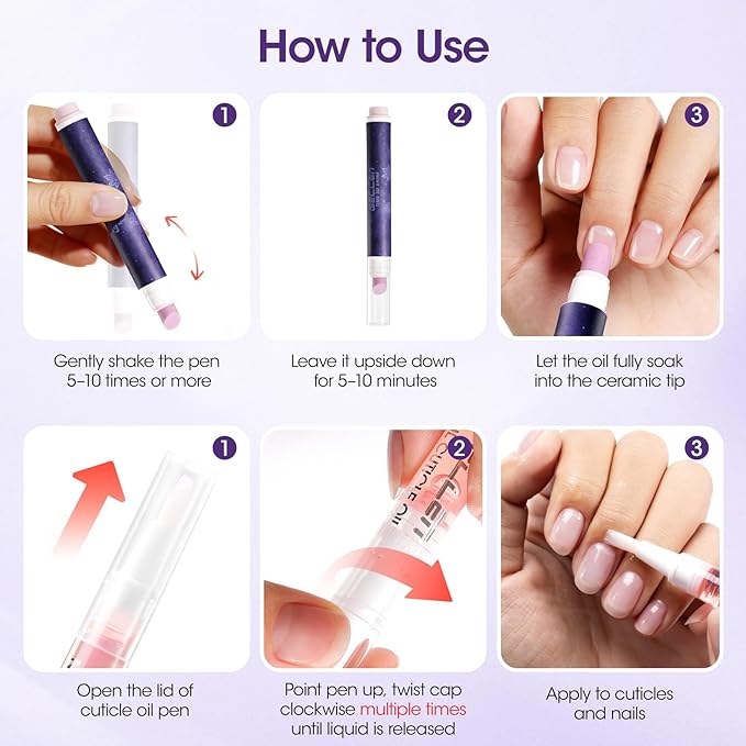 Gellen Ceramic Cuticle Oil Pusher Pen, 2Pcs Cuticle Remover Pen & Nourishing Cuticle Oil Pen for Hangnails & Dry & Damaged Nails, 2-in-1 Cuticle Care Set for Home and Salon Use