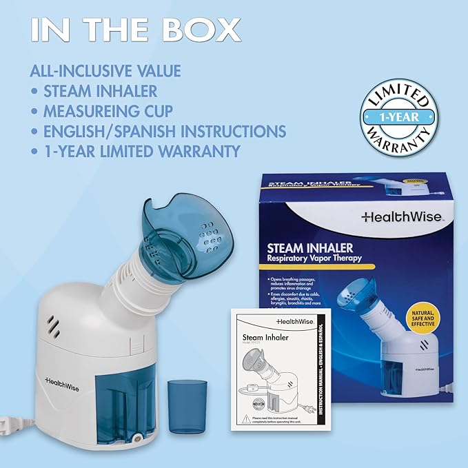 HealthWise Steam Inhaler Respiratory Vapor Therapy | Sinus Pressure, Congestion, Colds & Cough Relief | Facial Steamer, Steam Inhaler, FSA Eligible, Vaporizer or Vocal Steamer | Mask for Cleansing