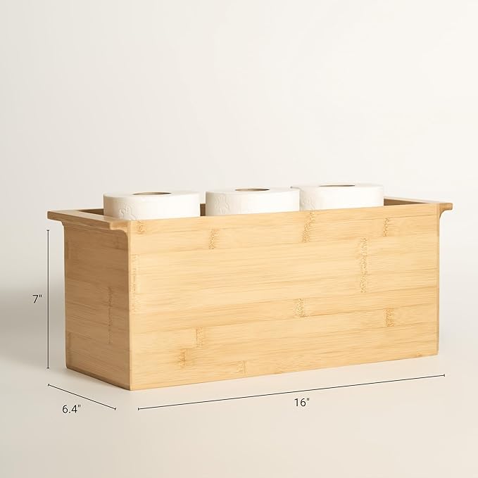 Bamboo Toilet Paper Holder & Bathroom Organizer by Alder Row, Freestanding Toilet Tissue Holder, Modern & Minimalistic Bathroom Storage Solution