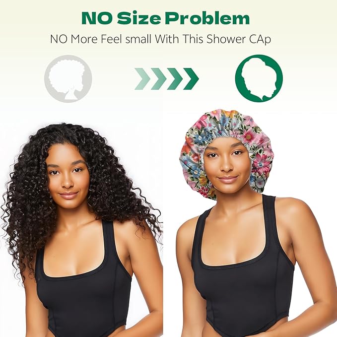 2 PCS Shower Cap Waterproof Double Layer Elastic Adjustable Reusable Hair Bath Caps for Girls Women Cute Aesthetic-Red Pink