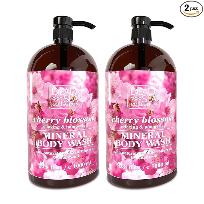 Dead Sea Collection Cherry Body Wash for Women and Men - with Pure Dead Sea Minerals and Cherry Seeds Oil - Cleanses and Moisturizes Skin - Pack of 2 (67.6 fl. oz)