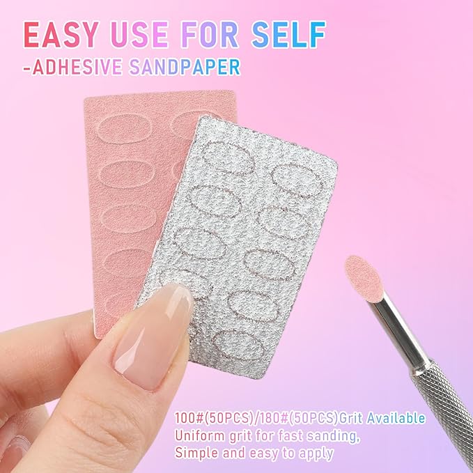 Pre-Treatment Cuticle Pusher, Dual Ended Cuticle Remover Russian Prep Nail Pushers with 100/180 Grit Sandpaper Sheets, Nail Care for Manicure Pedicure Nail Art and Foot Salon Home