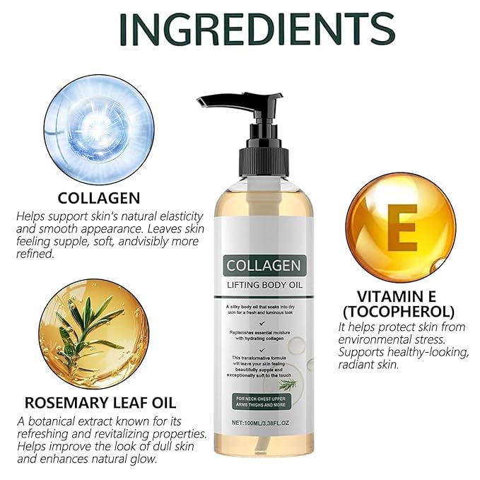 2 Pcs Collagen Lifting Body Oil, Advanced Hydrating Collagen Oil for Body & After Shower, Lightweight Non-Greasy，Anti Aging Moisturizing for Women & Men 100ML/3.38 Fl Oz