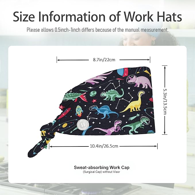 2 Pcs Working Cap with Sweatband for Women Men, Adjustable Cleaning Working Hats, Nurse Surgical Caps