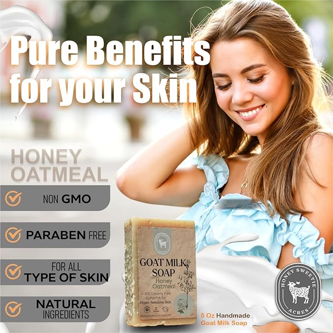 Honey Sweetie Acres Honey Oatmeal Goat Milk Soap - Handmade 5 oz Bar, Made with Natural Ingredients, Moisturizing & Gentle, Made in the USA