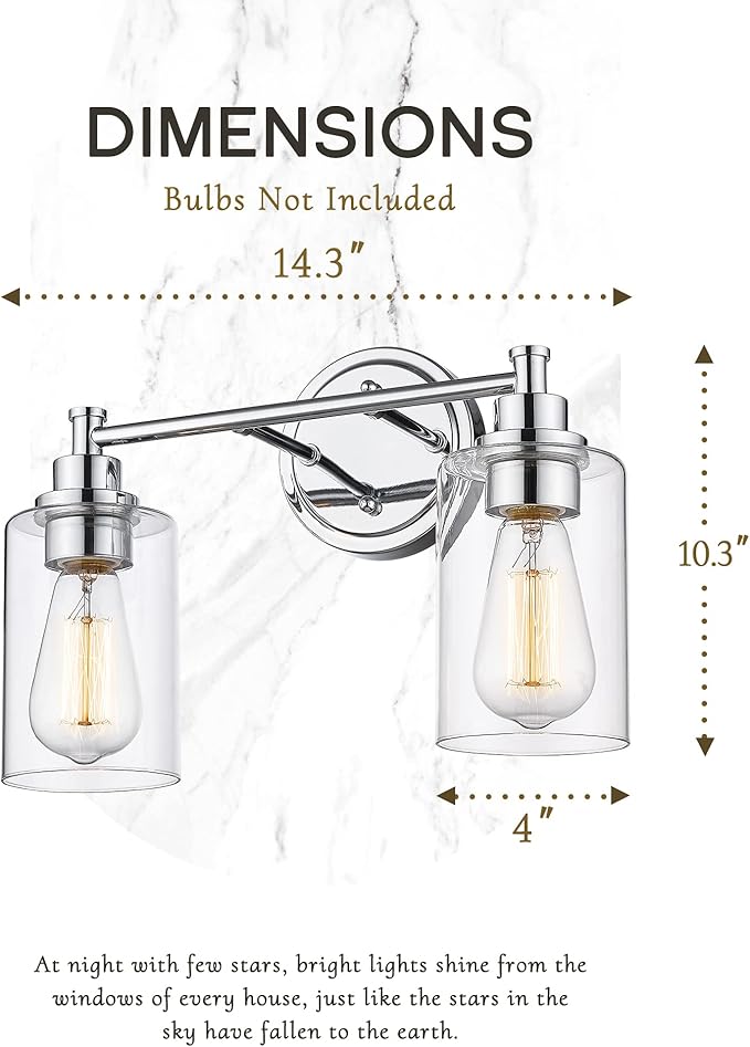 FEMILA Modern Bathroom Light Fixtures, 2-Light Bathroom Vanity Lights Over Mirror with Clear Glass Shade, Chrome Finish, 4FYC56B-2W CH