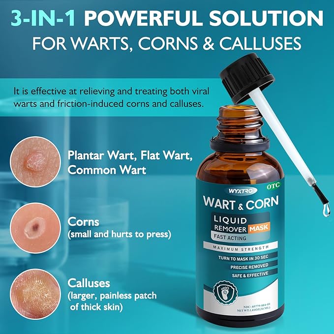 Wart Remover Freeze Off, Wart Corn Removers for Toes, 17% Salicylic Acid Fast-Acting Wart Removal Liquid with Soothing Botanicals for Plantar Wart, Common Wart, Flat Wart, Corn, Callus - 30ML