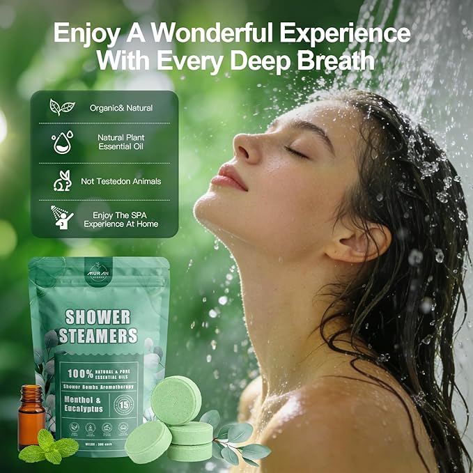 Shower Steamers Aromatherapy 15-Pack Shower Bombs Gifts for Wife, Organic Menthol & Eucalyptus for Shower Natural Essential Oil,Mothers Day Gifts for Mom Wife Women Men Bath Stress Relief