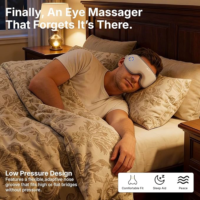 Eye Massager with Heat, Bluetooth Music – Heated Eye Mask for Migraine Relief, Dry Eyes, Eye Strain, Dark Circles, Rechargeable, Portable Sleep Mask – Gifts for Women Men Mom Dad