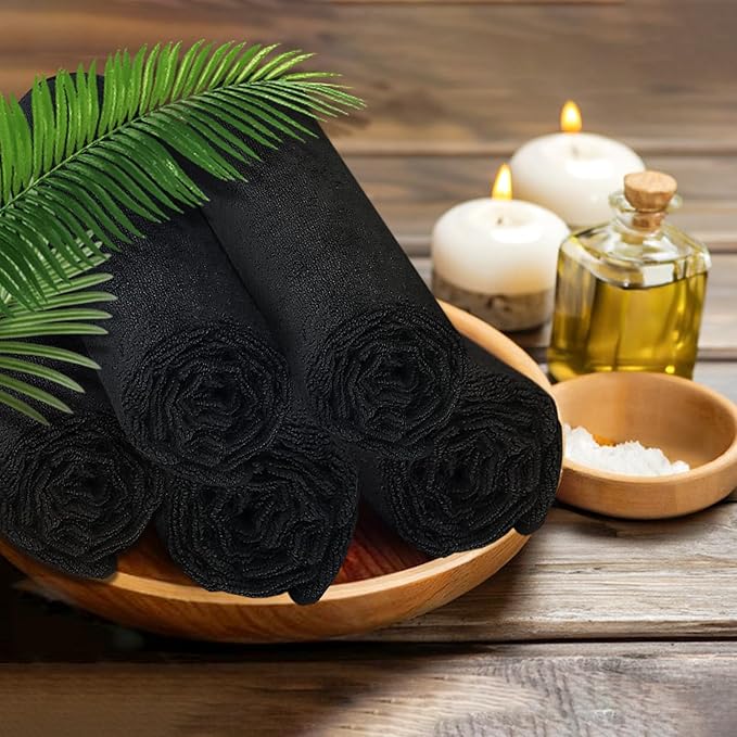 UNIMADE 2 Pack Salon Towels - Highly Absorbent and Quick Drying Hand Towels, Premium Wash Cloths for Bathroom, Gym, Shower, Hotel, and Spa - 16x27 inch (Black)