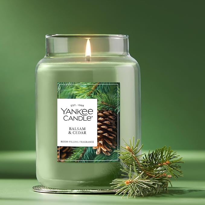 Yankee Candle Balsam & Cedar, Scented Candle, 22oz Large Jar with up to 150 Hour Burn Time, Giftable (Pack of 4)